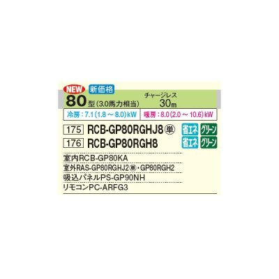 画像3: 日立 RCB-GP80RGHJ8 業務用エアコン ビルトイン シングル 省エネの達人プレミアム 80型 3.0馬力 単相 200V(RCB-GP80RGHJ7の後継品)♪