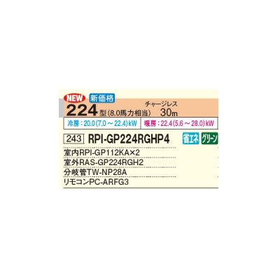 画像3: 日立 RPI-GP224RGHP4 業務用エアコン てんうめ 同時ツイン 高静圧型 省エネの達人プレミアム 224型 8.0馬力 三相 200V(RPI-GP224RGHP3の後継品)♪