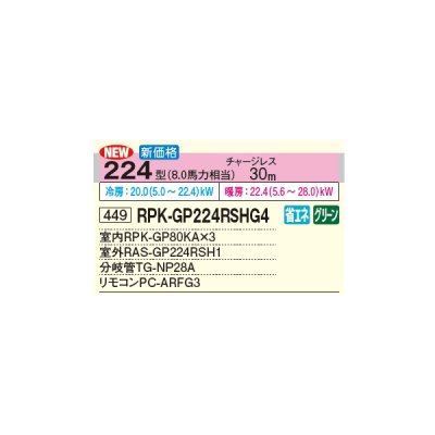 画像3: 日立 RPK-GP224RSHG4 業務用エアコン かべかけ 同時トリプル 省エネの達人 224型 8.0馬力 三相 200V(RPK-GP224RSHG3の後継品)♪