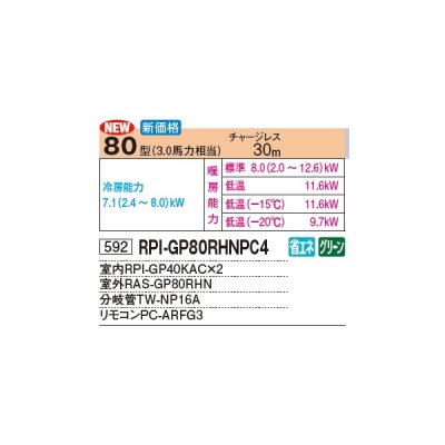 画像3: 日立 RPI-GP80RHNPC4 業務用エアコン てんうめ 同時ツイン 中静圧型 寒さ知らず 寒冷地向け 80型 3.0馬力 三相 200V(RPI-GP80RHNPC3の後継品)♪