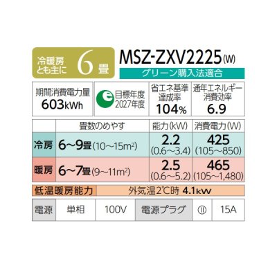 画像2: 三菱 MSZ-ZXV2225(W) エアコン 6畳 ルームエアコン Zシリーズ 単相100V/15A 6畳程度 ピュアホワイト (MSZ-ZXV2224-Wの後継品) ♪