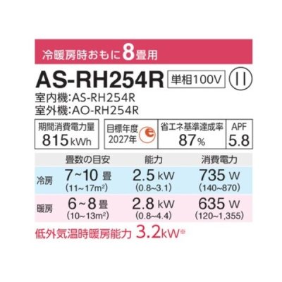 画像2: 富士通 AS-RH254R エアコン 8畳 ルームエアコン RHシリーズノクリア単相100V 8畳程度 ホワイト