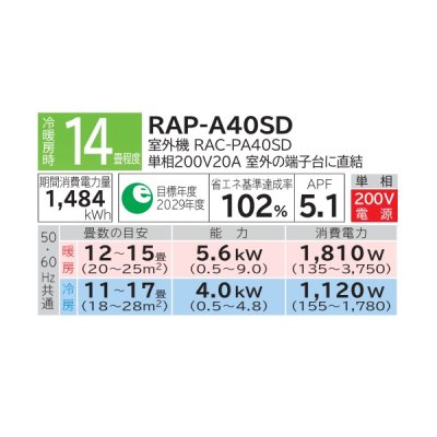 画像3: 日立 [RAP-A40SD + 化粧パネル] ハウジングエアコン 一方向天井カセットタイプ PAシリーズ 白くまくん 14畳程度 単相200V (RAP-40M2の後継品) ♪