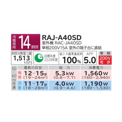 画像3: 日立 [RAJ-A40SD + 前面グリル + 据付木枠] ハウジングエアコン 壁埋込みタイプ JAシリーズ 白くまくん 14畳程度 単相200V (RAJ-36D2の後継品) ♪