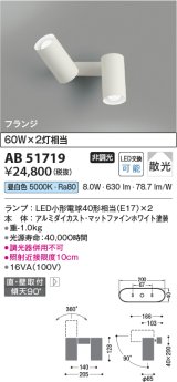 コイズミ照明　AB51719　ブラケット 非調光 LEDランプ 昼白色 直・壁取付 散光 フランジタイプ マットホワイト