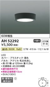 コイズミ照明　AH52292　薄型シーリングライト LED一体型 直・壁取付 傾斜天井対応 非調光 温白色 黒色