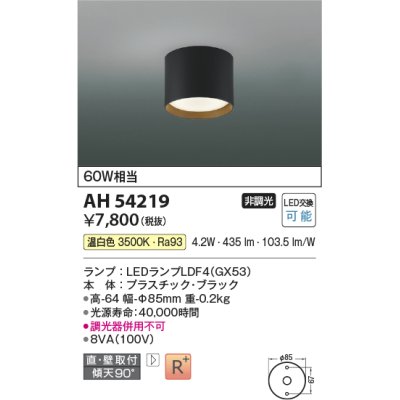 画像1: コイズミ照明　AH54219　シーリングライト 非調光 LEDランプ 温白色 直付・壁付取付 ブラック