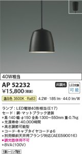 コイズミ照明　AP52232　ペンダントライト LEDランプ交換可能型 非調光 フランジタイプ 温白色 マットブラック [♭]