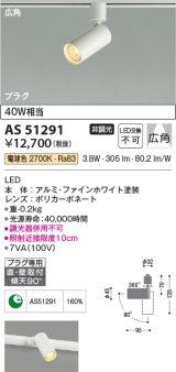 コイズミ照明　AS51291　スポットライト 非調光 LED一体型 電球色 広角 プラグタイプ ホワイト