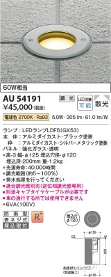 コイズミ照明　AU54191　アウトドアライト 埋込穴φ120 調光 調光器別売 LEDランプ 電球色 防雨型 埋込取付 シルバーメタリック