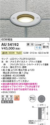 コイズミ照明　AU54192　アウトドアライト 埋込穴φ120 調光 調光器別売 LEDランプ 温白色 防雨型 埋込取付 シルバーメタリック