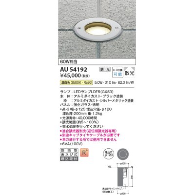 画像1: コイズミ照明　AU54192　アウトドアライト 埋込穴φ120 調光 調光器別売 LEDランプ 温白色 防雨型 埋込取付 シルバーメタリック