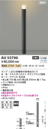 コイズミ照明 AU55790 アウトドアライト ガーデンライト 非調光 電球色 キャブタイヤケーブル別売 防雨型 サテンブラック