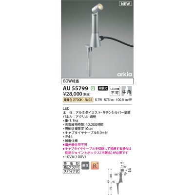 画像1: コイズミ照明 AU55799 アウトドアライト スポットライト 非調光 電球色 防雨型 サテンシルバー