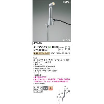 画像1: コイズミ照明 AU55805 アウトドアライト スポットライト 非調光 電球色 防雨型 サテンシルバー