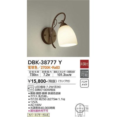 画像1: 大光電機(DAIKO)　DBK-38777Y　ブラケット ランプ付 非調光 電球色 鉄錆色