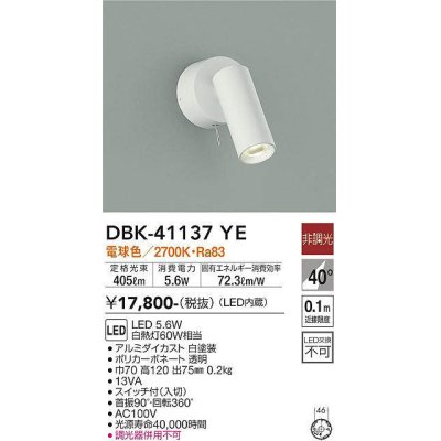 画像1: 大光電機(DAIKO)　DBK-41137YE　スポットライト 非調光 電球色 白