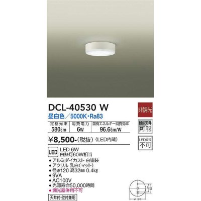 画像1: 大光電機(DAIKO)　DCL-40530W　小型シーリング LED内蔵 非調光 昼白色 天井付・壁付兼用 ホワイト [♭]