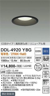 大光電機(DAIKO)　DDL-4920YBG　高天井用ダウンライト LED内蔵 調光(調光器別売) 電球色 COBタイプ 高気密SB形 リニューアル用 防雨形 埋込穴φ125 ブラック