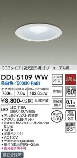 大光電機(DAIKO)　DDL-5109WW　ダウンライト LED内蔵 非調光 昼白色 COBタイプ 高気密SB形 リニューアル用 防雨形 埋込穴φ150 ホワイト