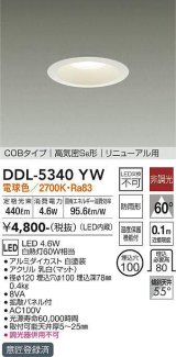 大光電機(DAIKO)　DDL-5340YW　ダウンライト LED内蔵 非調光 電球色 温度保護機能付 防雨形 リニューアル用