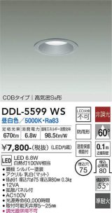 大光電機(DAIKO) DDL-5599 WS ダウンライト 埋込穴φ75 非調光 LED 昼白色 COBタイプ 高気密SB形 防雨形 準耐火 シルバー