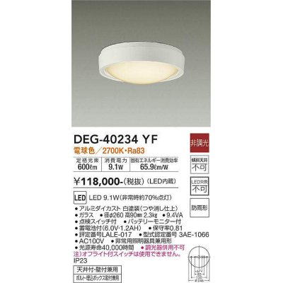 画像1: 大光電機(DAIKO)　DEG-40234YF　防災照明 非常灯 非調光 電球色 防雨形 白