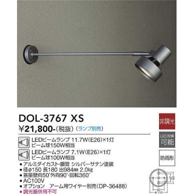 画像1: 大光電機(DAIKO)　DOL-3767XS　アウトドアライト スポットライト ランプ別売 非調光 防雨形 シルバー