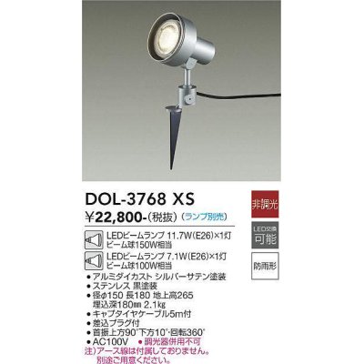 画像1: 大光電機(DAIKO)　DOL-3768XS　アウトドアライト スポットライト ランプ別売 非調光 防雨形 シルバー