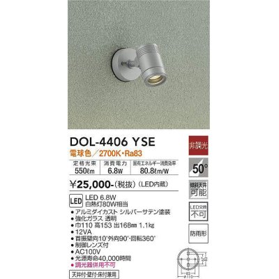 画像1: 大光電機(DAIKO) DOL-4406 YSE アウトドアライト スポットライト 非調光 LED 電球色 防雨形 シルバー