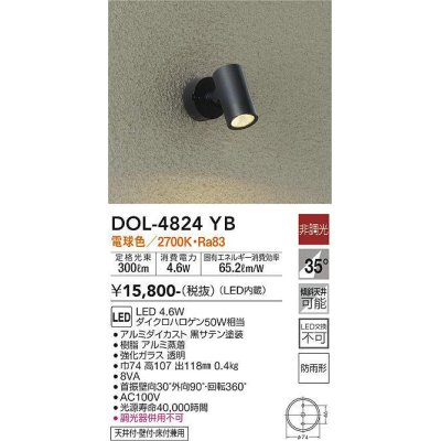 画像1: 大光電機(DAIKO)　DOL-4824YB　アウトドアライト スポットライト 非調光 LED内蔵 電球色 防雨形 黒