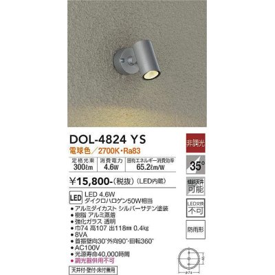 画像1: 大光電機(DAIKO)　DOL-4824YS　アウトドアライト スポットライト 非調光 LED内蔵 電球色 防雨形 シルバー