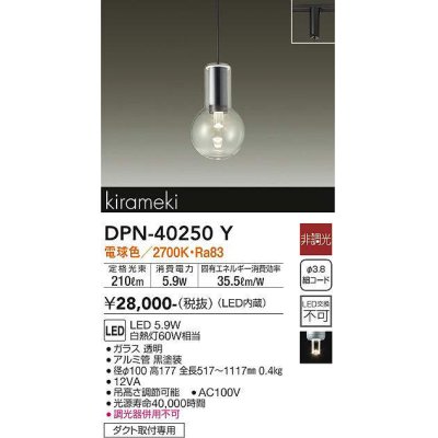 画像1: 大光電機(DAIKO)　DPN-40250Y　ペンダントライト LED内蔵 非調光 電球色 kirameki ダクト取付専用 [♭]