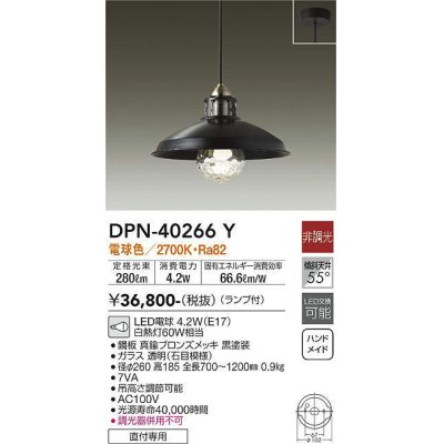 画像1: 大光電機(DAIKO)　DPN-40266Y　ペンダントライト ランプ付 非調光 電球色 ブロンズ 黒