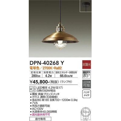 画像1: 大光電機(DAIKO)　DPN-40268Y　ペンダントライト ランプ付 非調光 電球色 ブロンズ