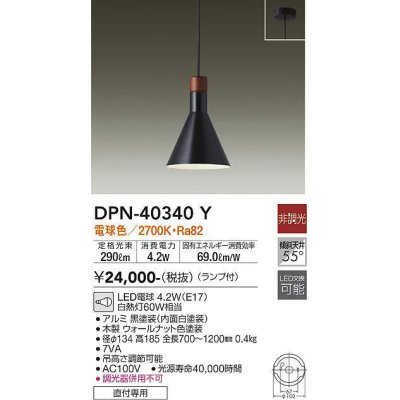 画像1: 大光電機(DAIKO)　DPN-40340Y　ペンダントライト ランプ付 非調光 電球色