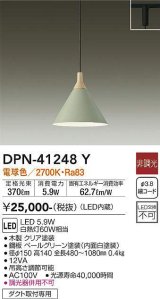 大光電機(DAIKO)　DPN-41248Y　ペンダント LED内蔵 非調光 電球色 プラグタイプ ペールグリーン