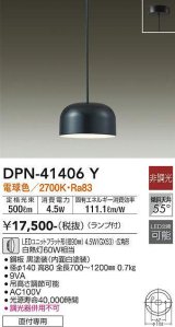 大光電機(DAIKO)　DPN-41406Y　ペンダント 非調光 LED(ランプ付) 電球色 フランジタイプ 黒