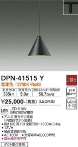 大光電機(DAIKO)　DPN-41515Y　ペンダント 非調光 電球色 プラグタイプ 黒 [♭]