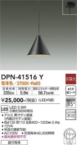 大光電機(DAIKO)　DPN-41516Y　ペンダント 非調光 電球色 フランジタイプ 黒