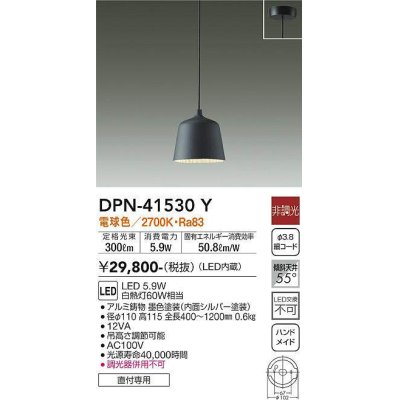 画像1: 大光電機(DAIKO)　DPN-41530Y　ペンダント 非調光 電球色 フランジタイプ 墨色