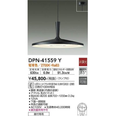 画像1: 大光電機(DAIKO)　DPN-41559Y　ペンダント 非調光 ランプ付 電球色 フランジタイプ 黒