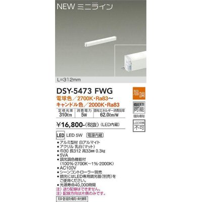 画像1: 大光電機(DAIKO)　DSY-5473FWG　間接照明 L=312mm 温調(調光器別売) 電球色〜キャンドル色 ミニライン 白