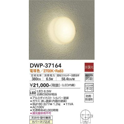 画像1: 【数量限定特価】大光電機(DAIKO)　DWP-37164　浴室灯 LED内蔵 非調光 電球色 防雨・防湿形 シルバー