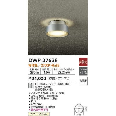 画像1: 大光電機(DAIKO)　DWP-37638　アウトドアライト 軒下シーリング ランプ付 非調光 電球色 防雨形 シルバー