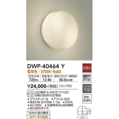 画像1: 大光電機(DAIKO)　DWP-40464Y　アウトドア ポーチ灯 ブラケット ランプ付 非調光 電球色 防雨・防湿形 天井付・壁付兼用