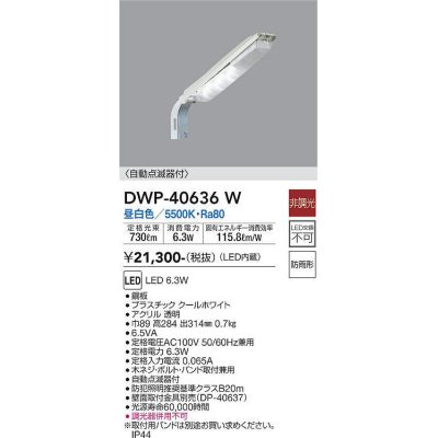 画像1: 大光電機(DAIKO)　DWP-40636W　アウトドアライト 防犯灯 LED内蔵 非調光 昼白色 防雨形