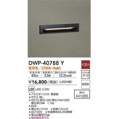 画像1: 大光電機(DAIKO)　DWP-40788Y　アウトドアライト フットライト LED内蔵 非調光 電球色 埋込ボックス付 拡散パネル付 防雨形