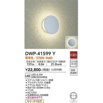 画像1: 大光電機(DAIKO)　DWP-41599Y　アウトドアライト ポーチ灯 非調光 電球色 防雨・防湿形 シルバー