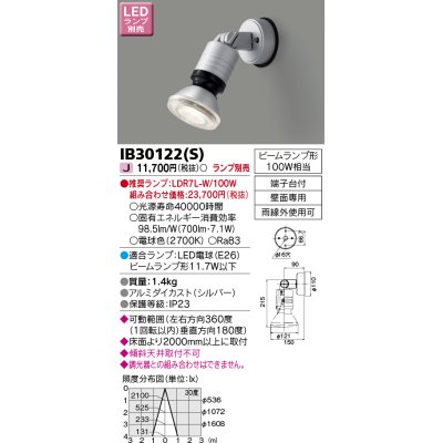 画像1: 東芝ライテック　IB30122(S)　アウトドア スポットライト LEDビームランプ シルバー 壁面専用 ランプ別売